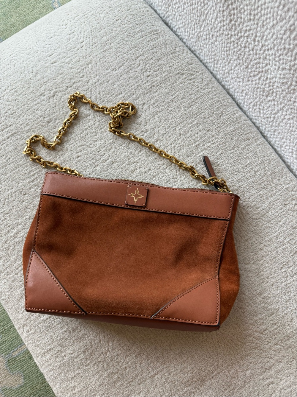 India Hicks Brown Suede & Leather Chain Shoulder Bag